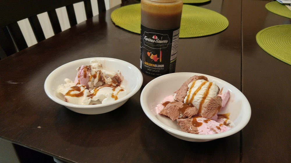 Golden Elixir on Vanilla, Chocolate and Strawberry ice cream