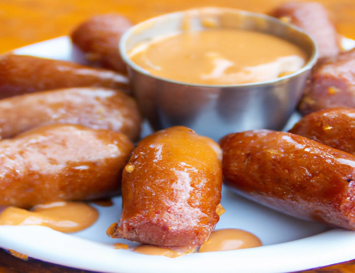 Fiery Sausages with Golden Elixir Dipping Sauce
